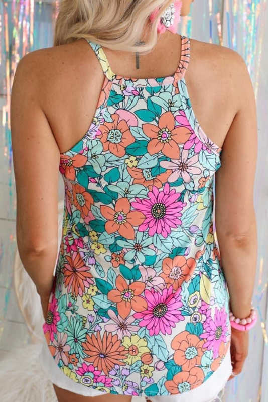 Multicolor Floral Print Sleeveless Tank Top LC2567782-22