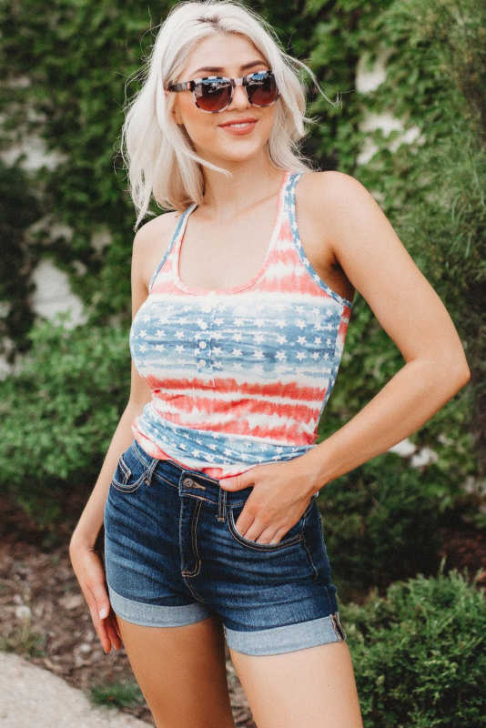 American Flag Scoop Neck Buttoned Tank Top LC2565925-3
