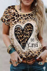 Leopard Be Kind Heart Graphic Print T Shirt LC25219229-20