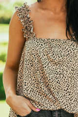 Cheetah Smocked Ruffle Strap Tank Top LC2567969-20