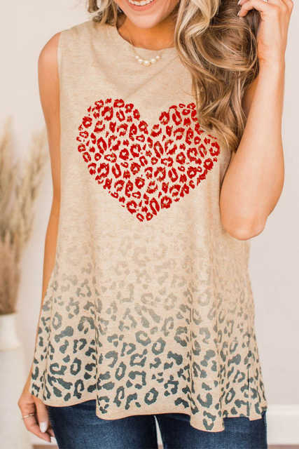 Apricot Valentines Heart Pattern Leopard Print Tank Top LC2568095-18