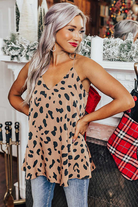 Leopard V Neck Babydoll Tank Top LC2567819-20