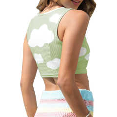 Grass Green Rib Clouds Print Sleeveless Tank TQX250030-61