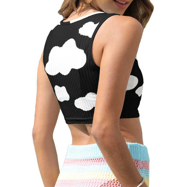 Black Rib Clouds Print Sleeveless Tank TQX250030-2