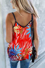 Red Leaves Print Spaghetti Strap Cami Top LC2565090-3