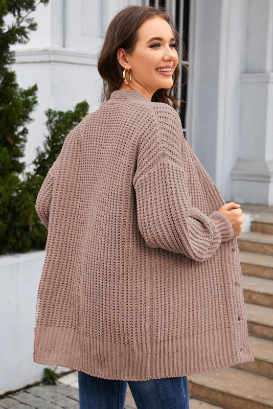 Khaki Buttoned Front Drop Shoulder Knitted Cardigan LC271924-16