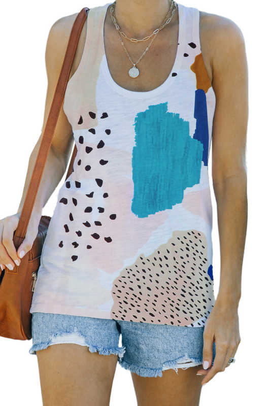 Multicolor Mixed Abstract Print Racerback Tank Top LC2567926-22