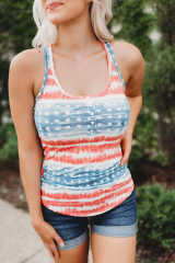 American Flag Scoop Neck Buttoned Tank Top LC2565925-3