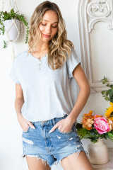 Gray V Neckline Buttoned Detail T-shirt LC25219156-11