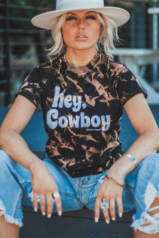 Black Hey, Cowboy Tie Dye Print Short Sleeve T Shirt LC25219202-2
