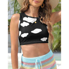 Black Rib Clouds Print Sleeveless Tank TQX250030-2