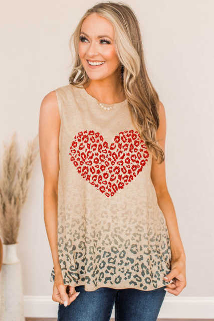 Apricot Valentines Heart Pattern Leopard Print Tank Top LC2568095-18