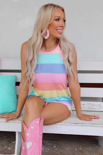 Multicolor Colorblock Knit Tank Top LC2567704-22