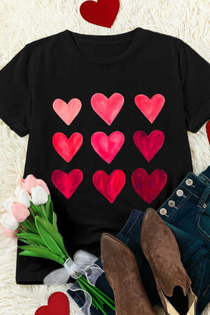 Black Valentine's Day Heart Graphic Tee LC25219392-2