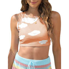 Orange Rib Clouds Print Sleeveless Tank TQX250030-14