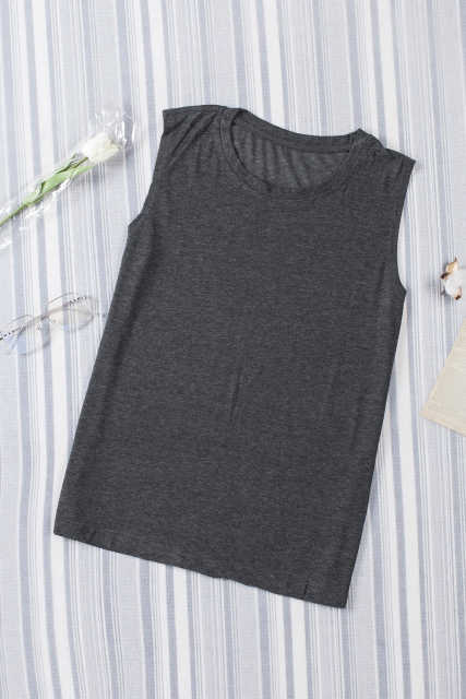 Gray Solid Color Crew Neck Loose Tank Top LC2564162-11