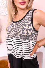 Black Leopard Striped Color Block Casual Tank Top LC2567891-2