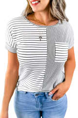 Mix Striped Print Chest Pocket T Shirt LC25219144-19