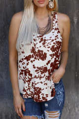 Brown Cow Print Racerback Tank Top LC2565091-17