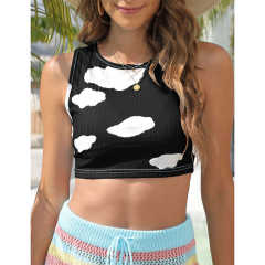 Black Rib Clouds Print Sleeveless Tank TQX250030-2