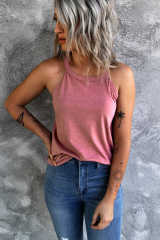 Pink Solid Color Crew Neck Tank Top LC2564998-10