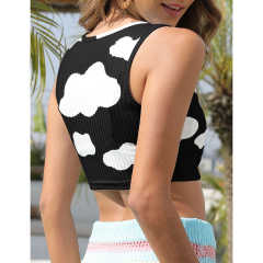 Black Rib Clouds Print Sleeveless Tank TQX250030-2