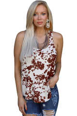 Brown Cow Print Racerback Tank Top LC2565091-17