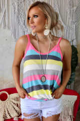 Multicolor Twist Hem Striped Knit Tank Top LC2566445-22