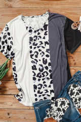 Leopard Color Block Short Sleeve Top LC25219261-20