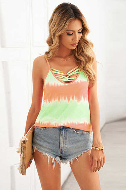 Orange Tie Dye Criss-Cross Camisole  LC256114-14