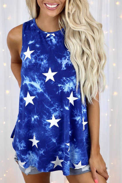 Blue Stars Tie-dye Flowy Tank Top LC2565978-5