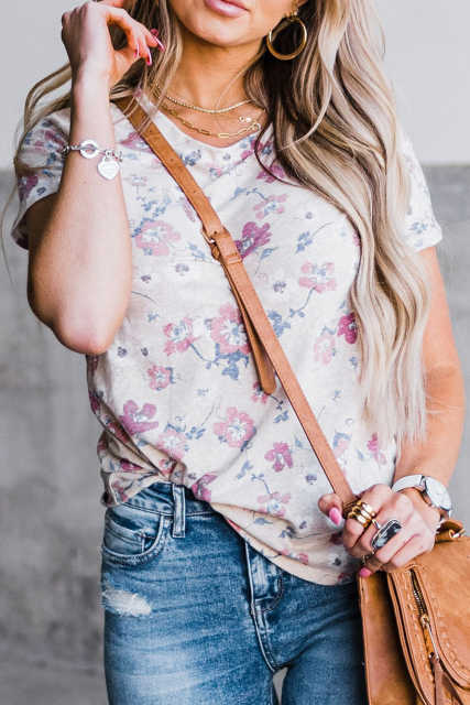 Floral Print Short Sleeve Top  LC2526499-18