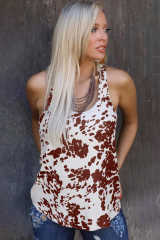 Brown Cow Print Racerback Tank Top LC2565091-17