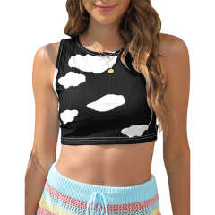 Black Rib Clouds Print Sleeveless Tank TQX250030-2