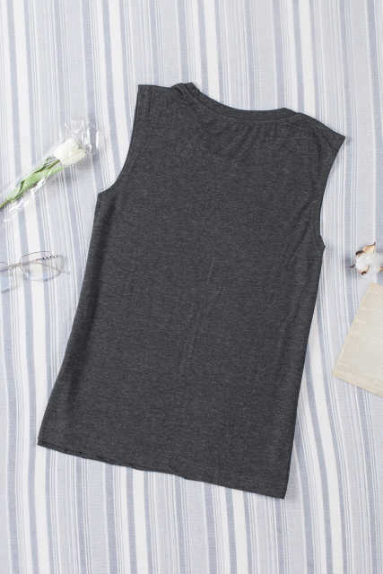 Gray Solid Color Crew Neck Loose Tank Top LC2564162-11