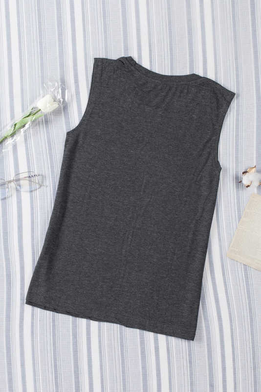 Gray Solid Color Crew Neck Loose Tank Top LC2564162-11