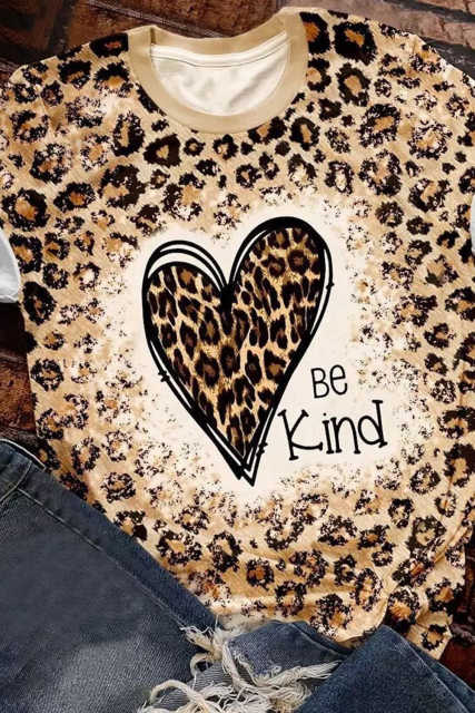 Leopard Be Kind Heart Graphic Print T Shirt LC25219229-20