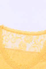 Yellow Lace Crochet Short Sleeve U Neck T Shirt LC25118561-7