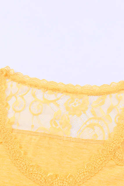 Yellow Lace Crochet Short Sleeve U Neck T Shirt LC25118561-7