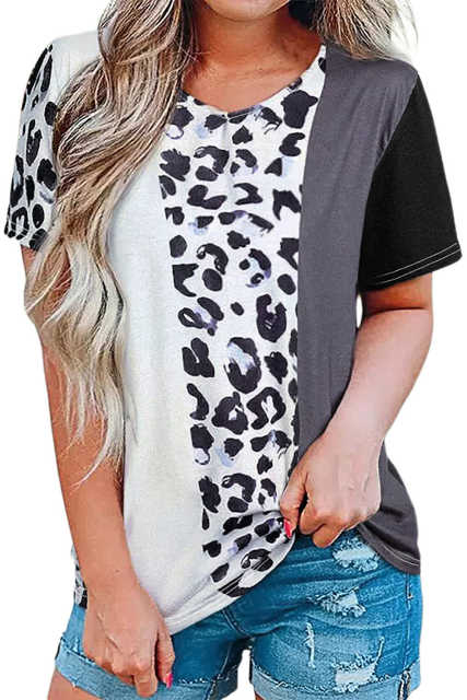 Leopard Color Block Short Sleeve Top LC25219261-20