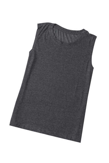 Gray Solid Color Crew Neck Loose Tank Top LC2564162-11