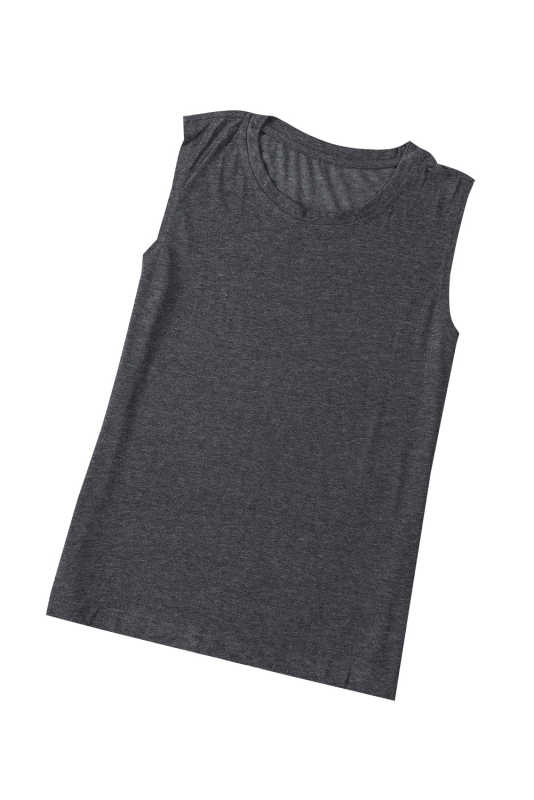 Gray Solid Color Crew Neck Loose Tank Top LC2564162-11