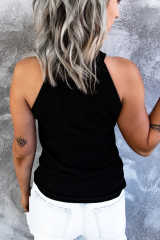 Black Solid Color Crew Neck Tank Top LC2564998-2