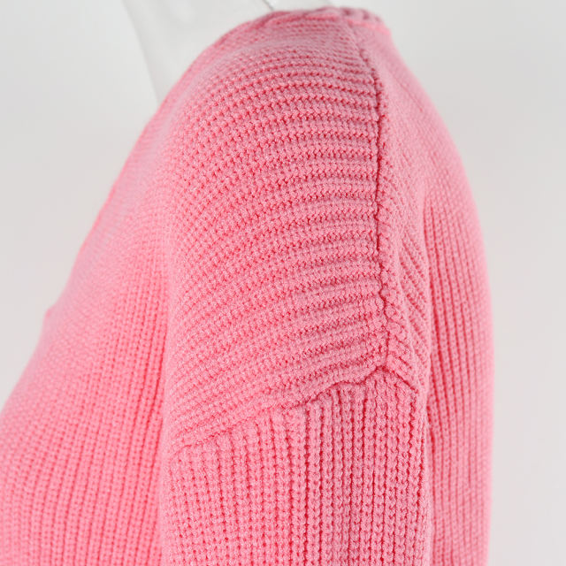 Pink Solid Color V Neck Cable Knit Sweater