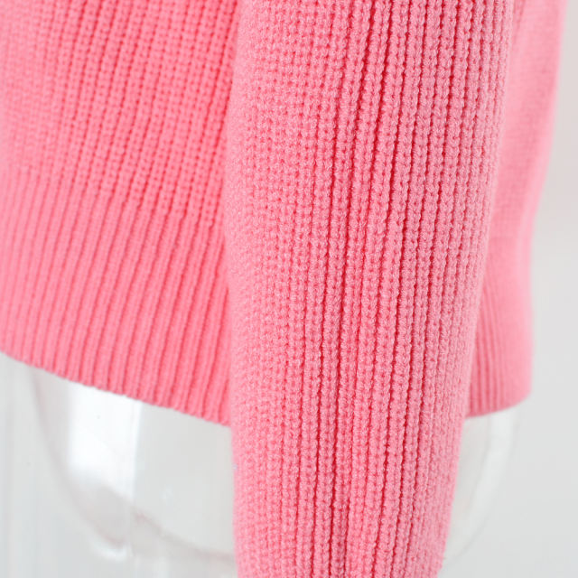 Pink Solid Color V Neck Cable Knit Sweater