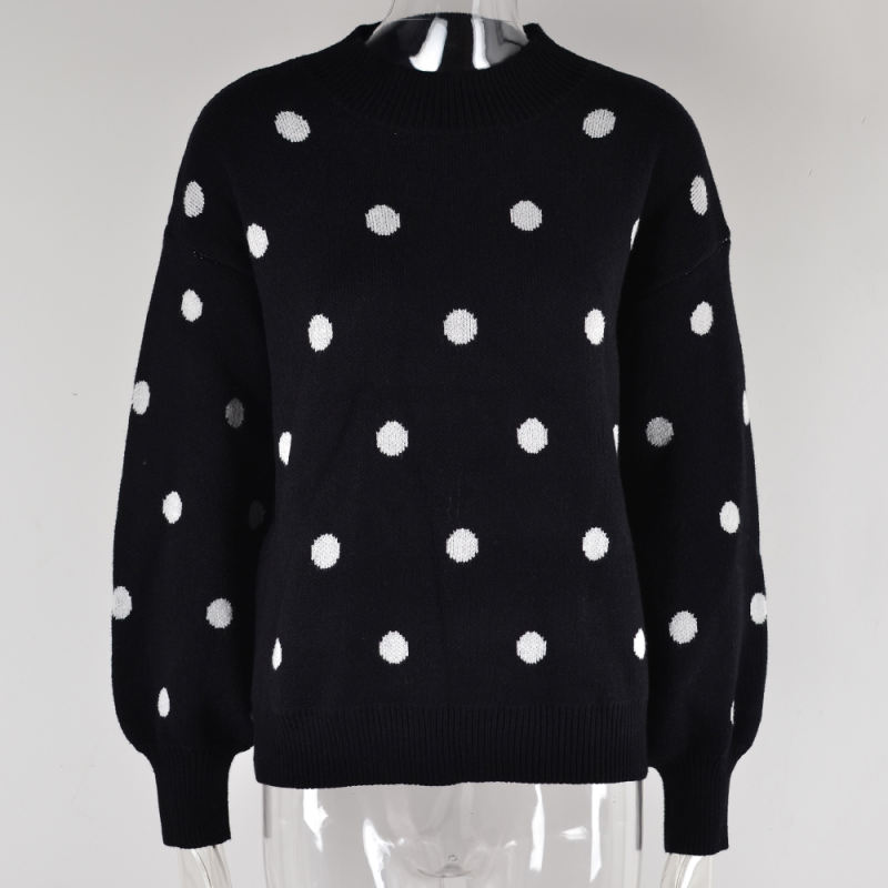 Black Spots Pattern O Neck Pullover Knit Sweater