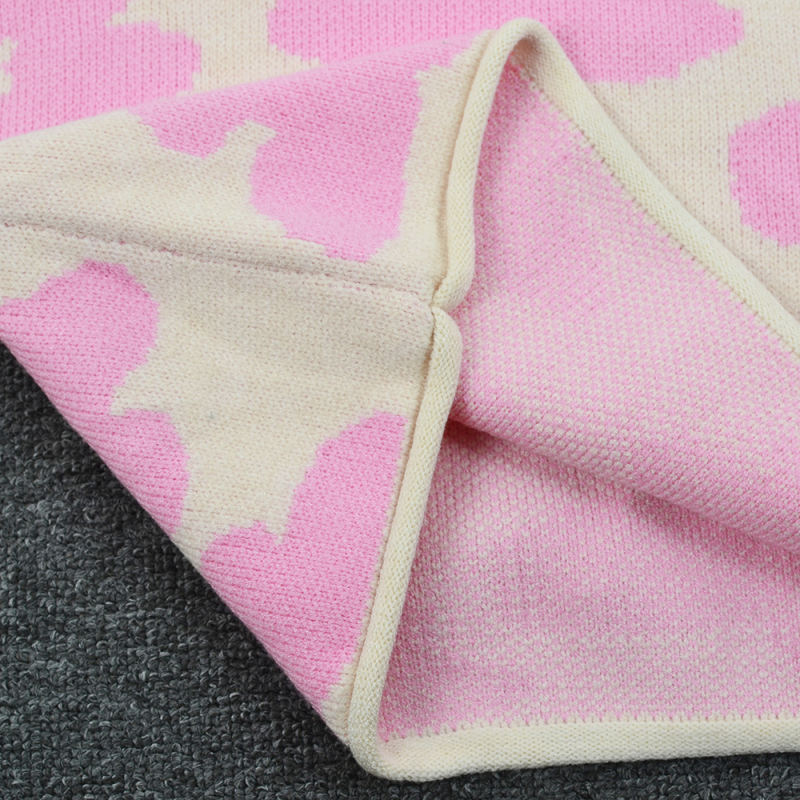 Pink Flower Pattern Short Style Knit Sweater