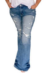 Sky Blue Plus Size Distressed Flare Jeans PL787012-4