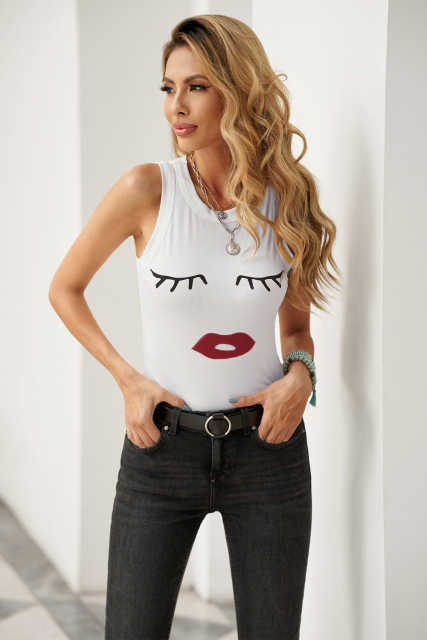 White Crew Neck Eyelash Pattern Ribbed Knit Tank LC256631-1