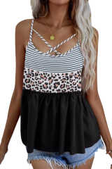 Black Leopard Striped Color Block Crisscross Camisole LC2565875-2